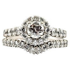 Halo Diamond Wedding Set Ring in 14k White Gold
