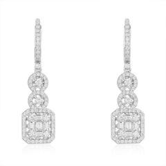 Halo Drop 14K (or 18k upon request) White Gold Diamond Dangle Earrings