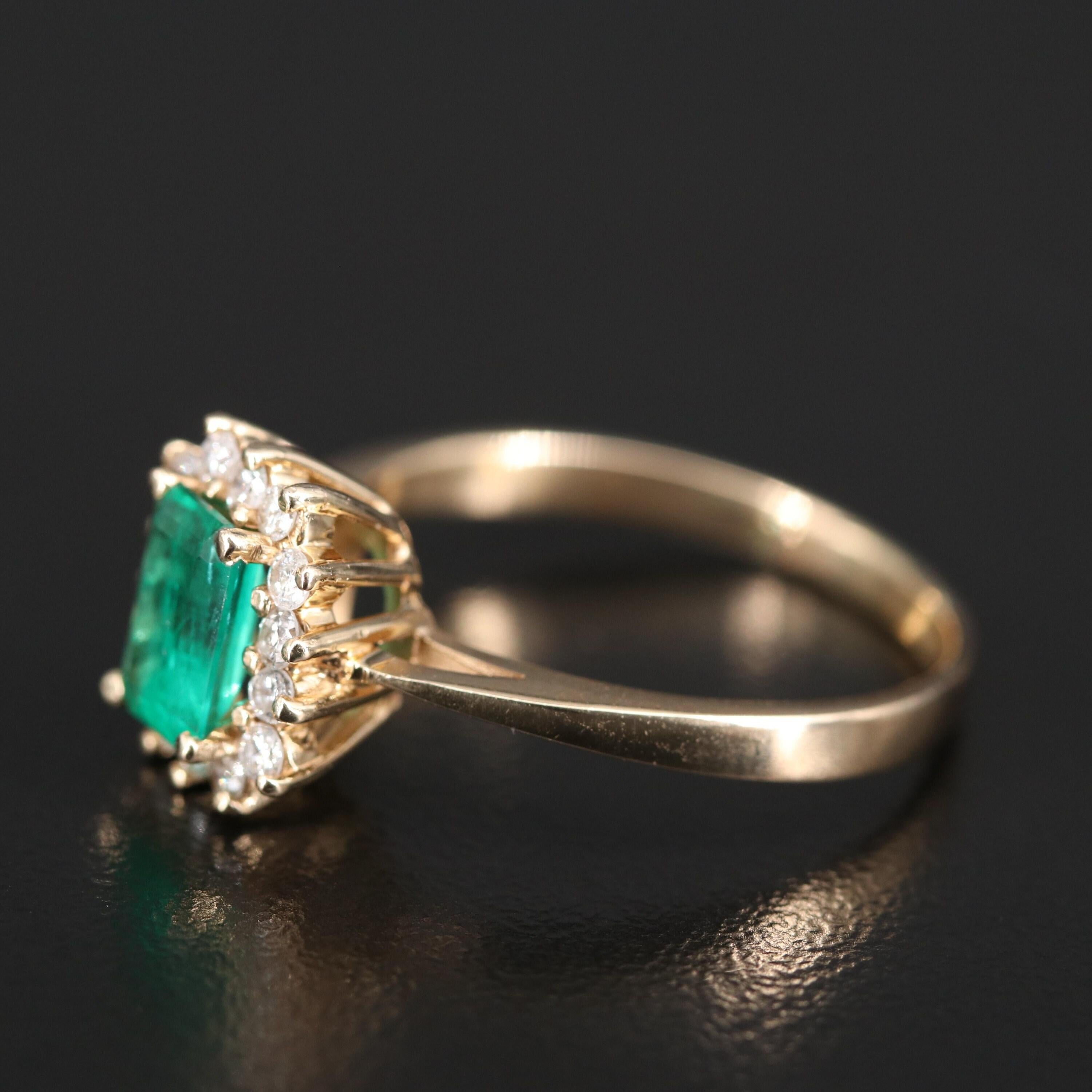 Customizable Halo Emerald Cut Emerald Diamonds Engagement Ring, Unique