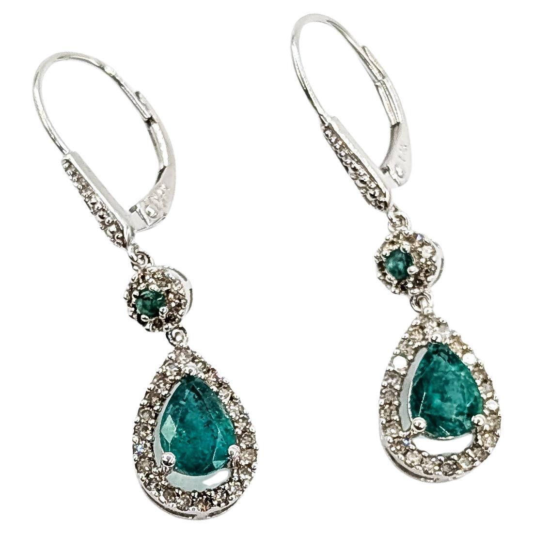 Halo Emerald
Diamond Drop Earrings in 14k White Gold