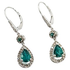 Halo Emerald
Diamond Drop Earrings in 14k White Gold