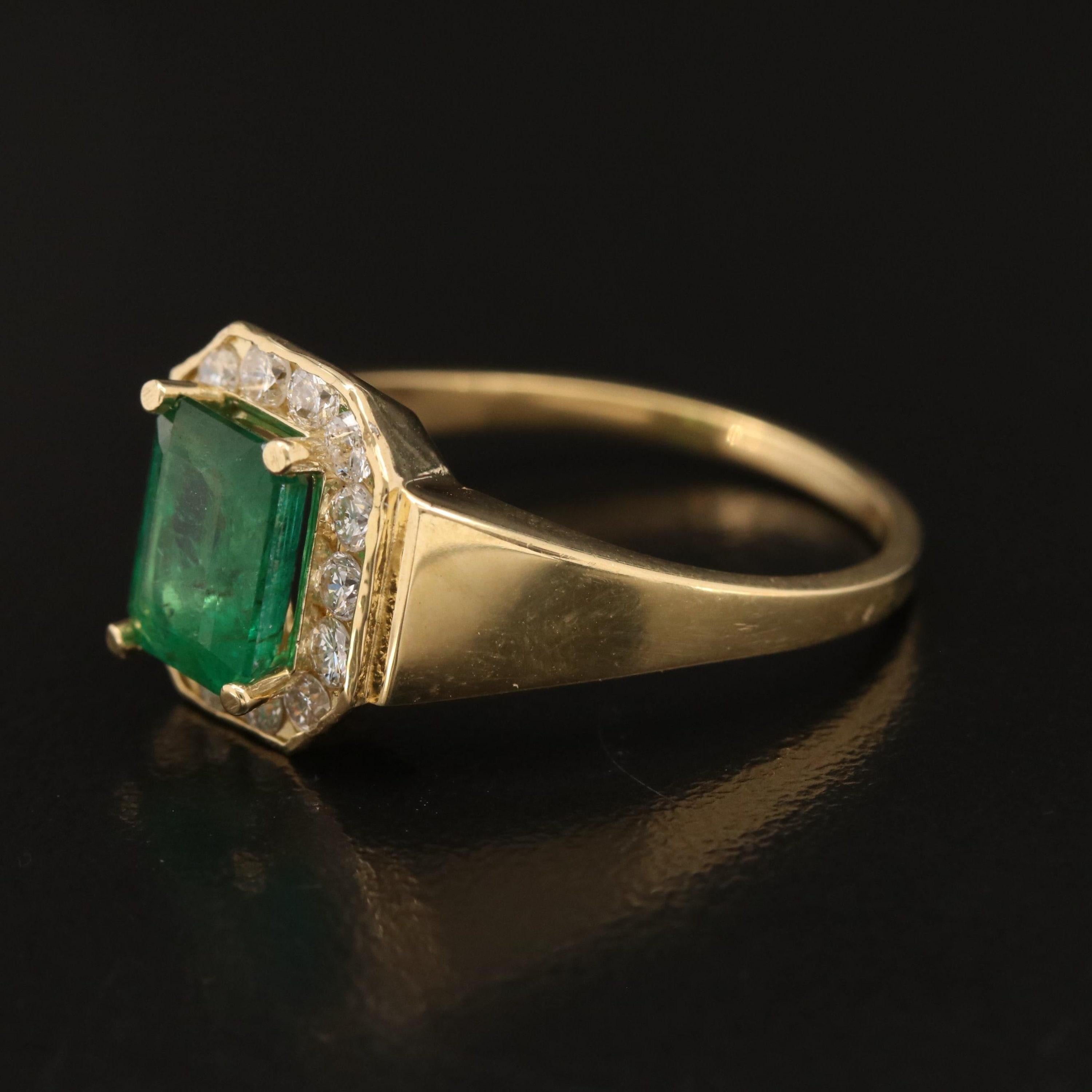 For Sale:  Halo Emerald Diamond Engagement Ring, Emerald Cut Emerald Wedding Ring for Her 2