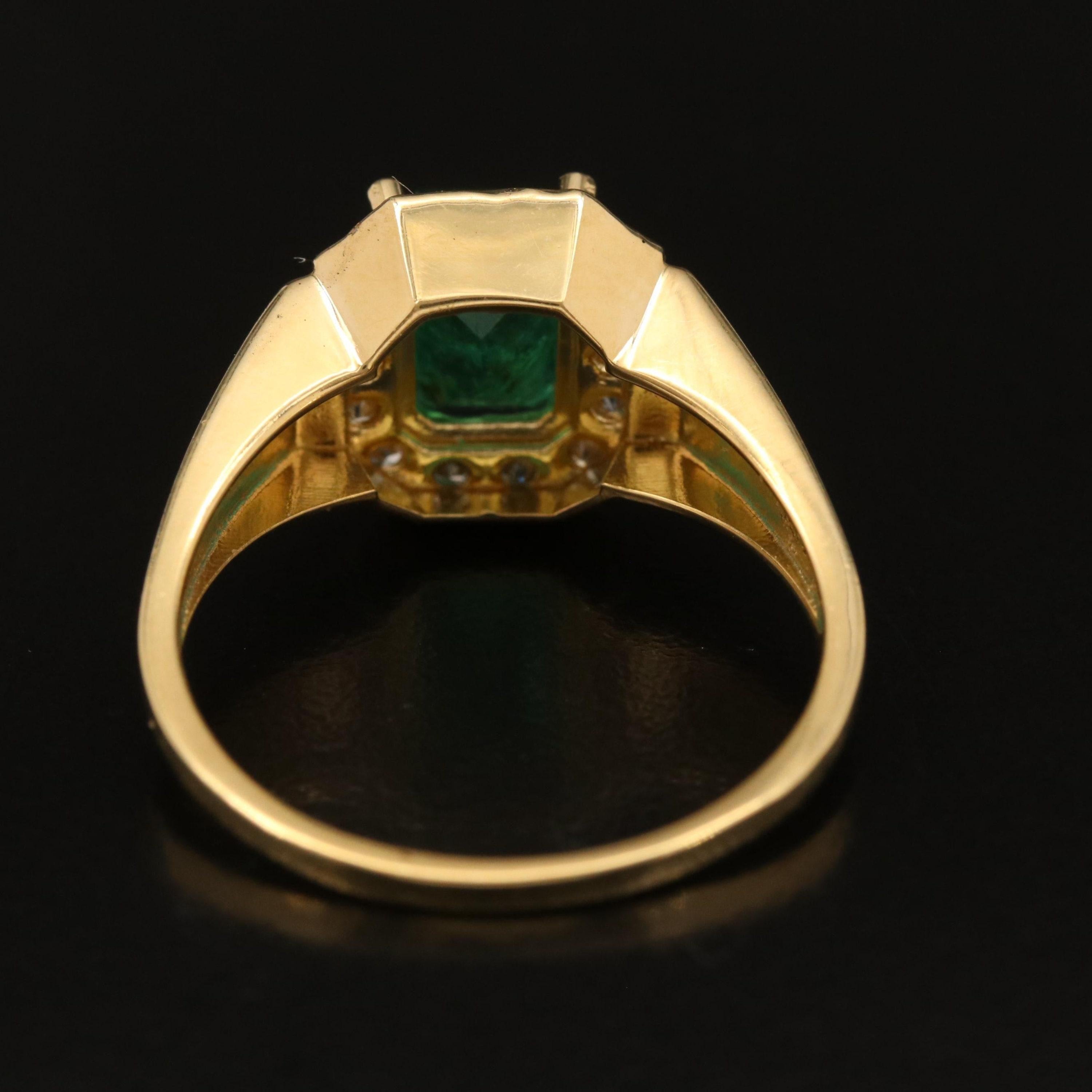 For Sale:  Halo Emerald Diamond Engagement Ring, Emerald Cut Emerald Wedding Ring for Her 3