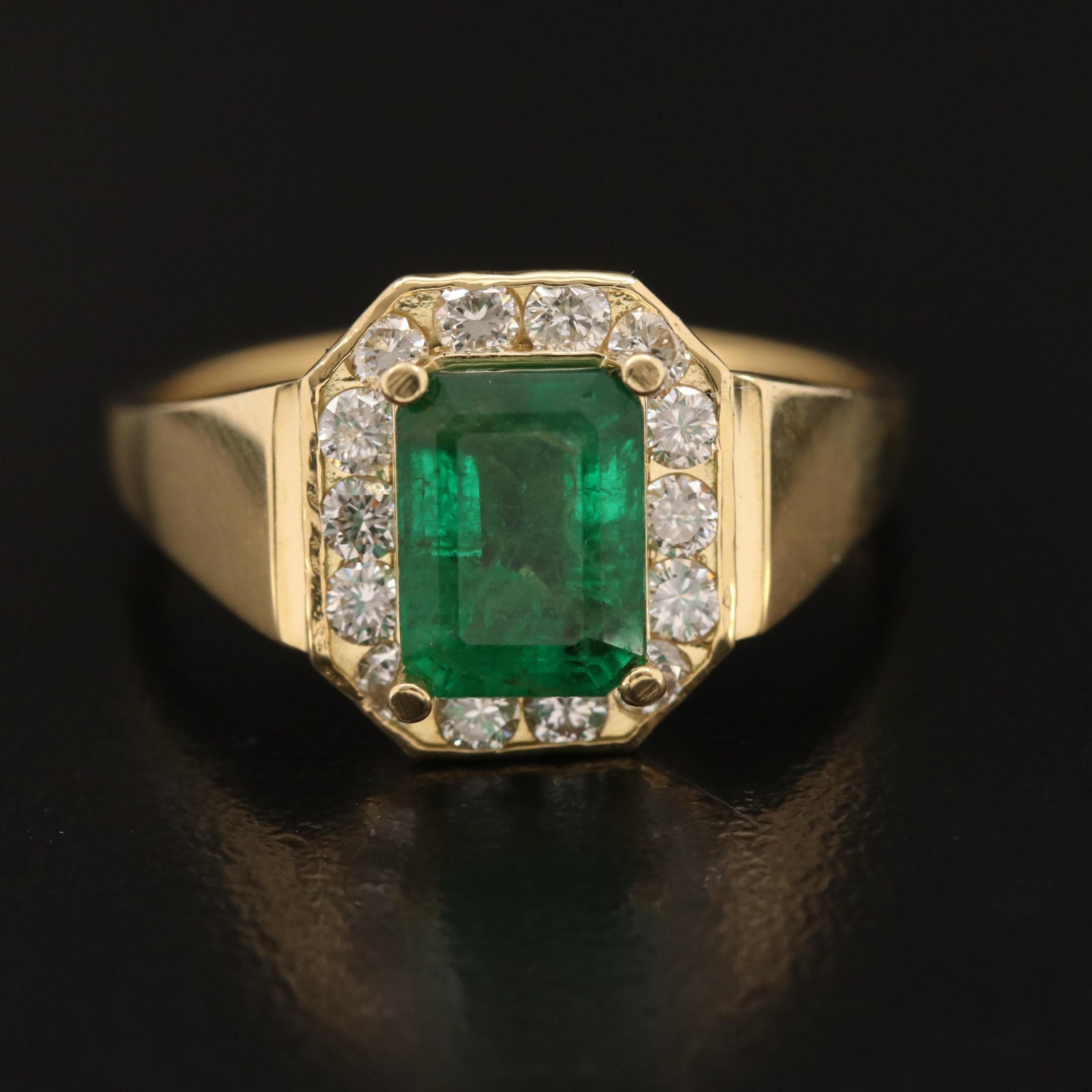 For Sale:  Halo Emerald Diamond Engagement Ring, Emerald Cut Emerald Wedding Ring for Her 5