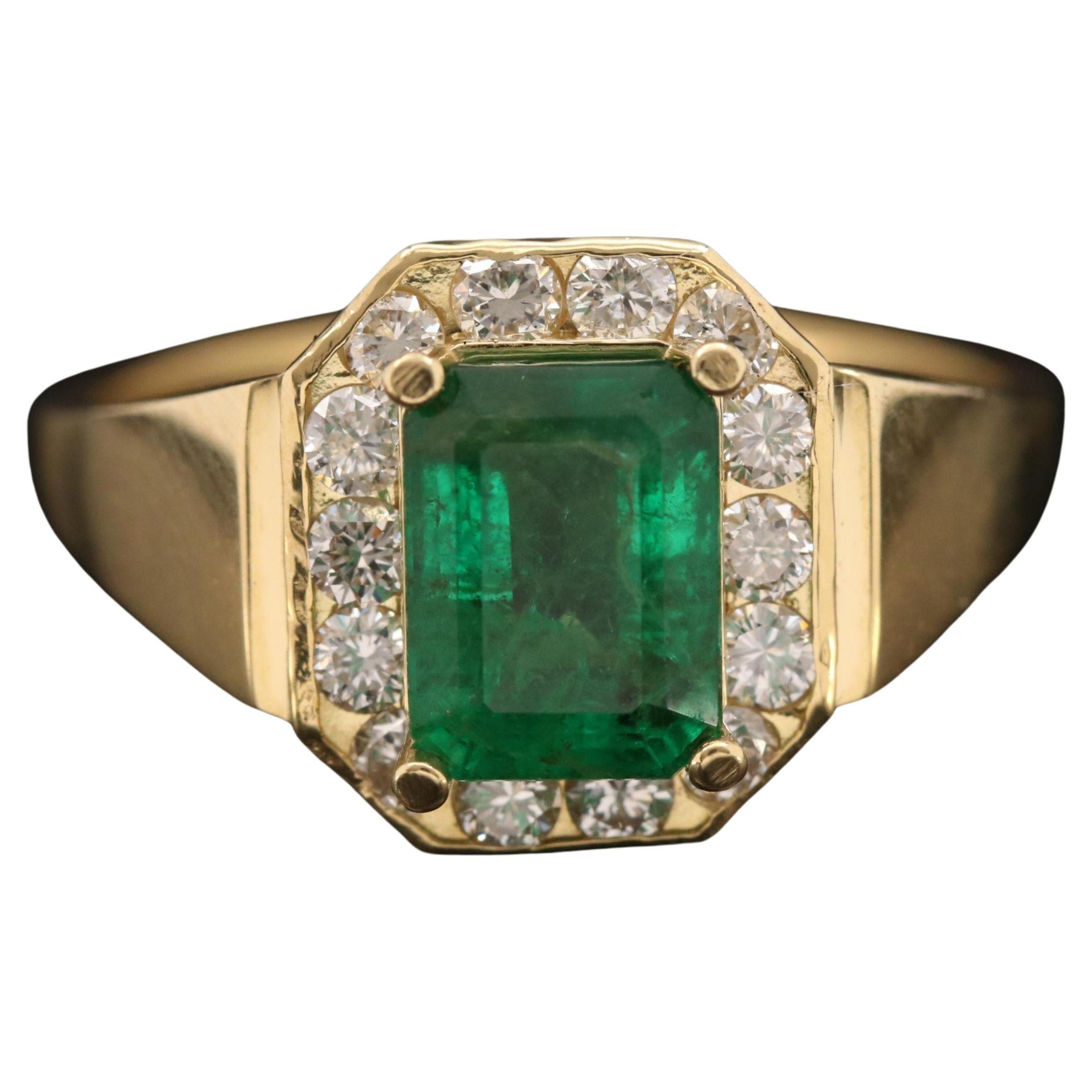For Sale:  Halo Emerald Diamond Engagement Ring, Emerald Cut Emerald Wedding Ring for Her