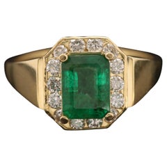 Halo Emerald Diamond Engagement Ring, Emerald Cut Emerald Wedding Ring for Her