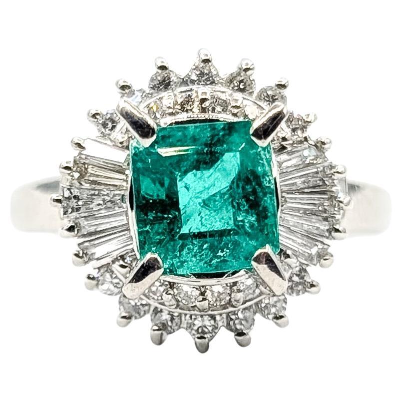 Halo Emerald 
Diamond Ring in Platinum For Sale