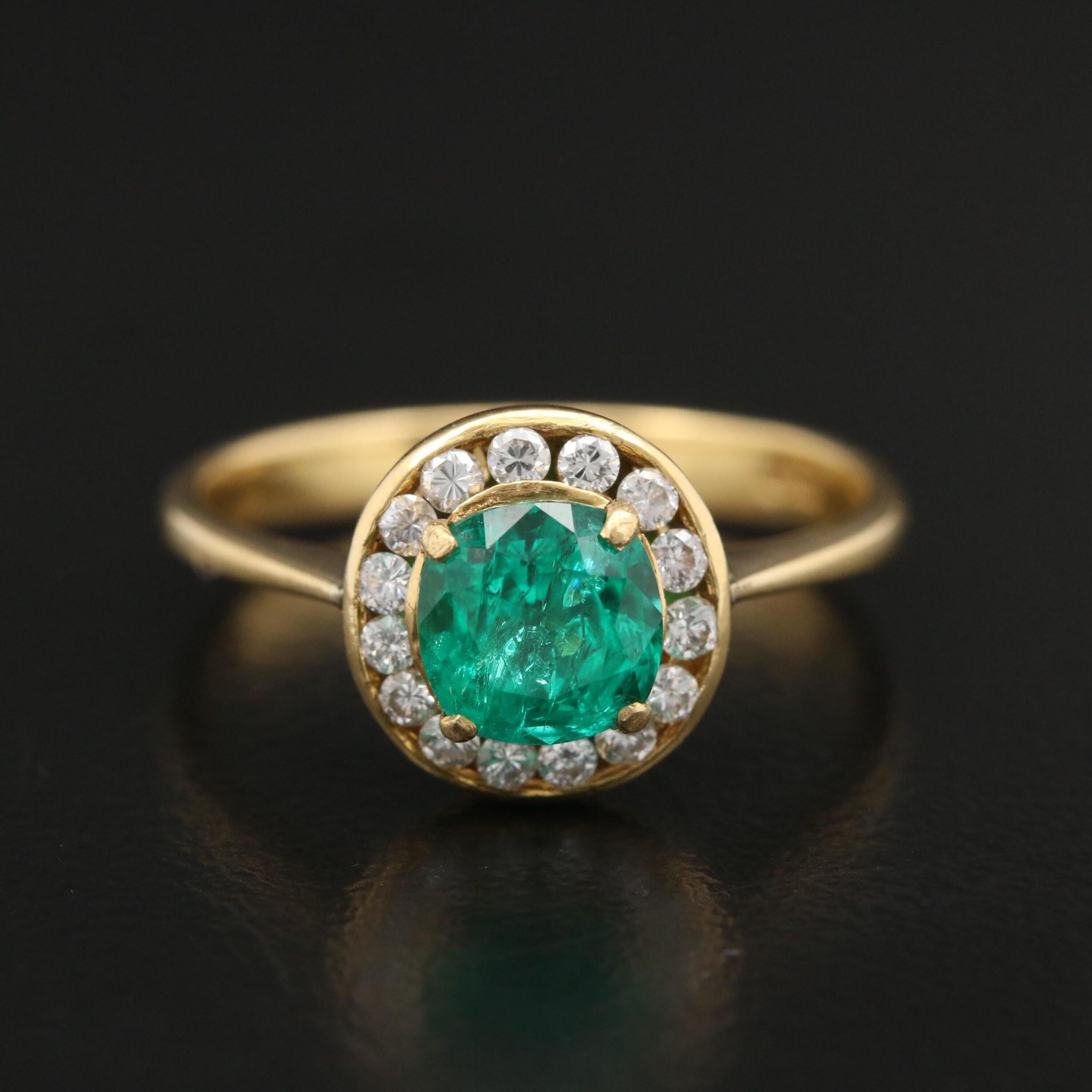 For Sale:  Halo Emerald Engagement Ring, Antique Emerald Wedding Ring 2