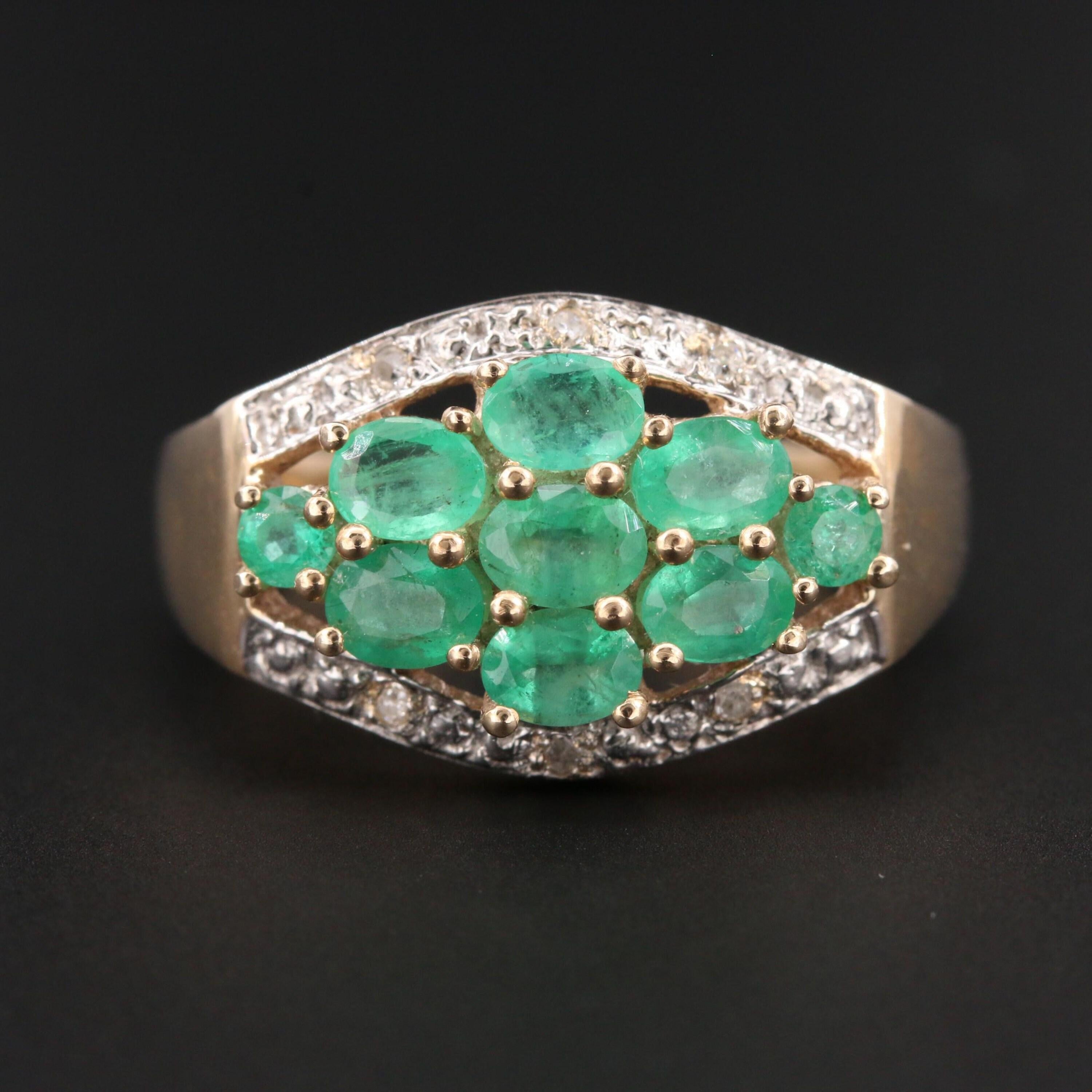 For Sale:  Halo Emerald Engagement Ring, Antique Emerald Wedding Ring 2