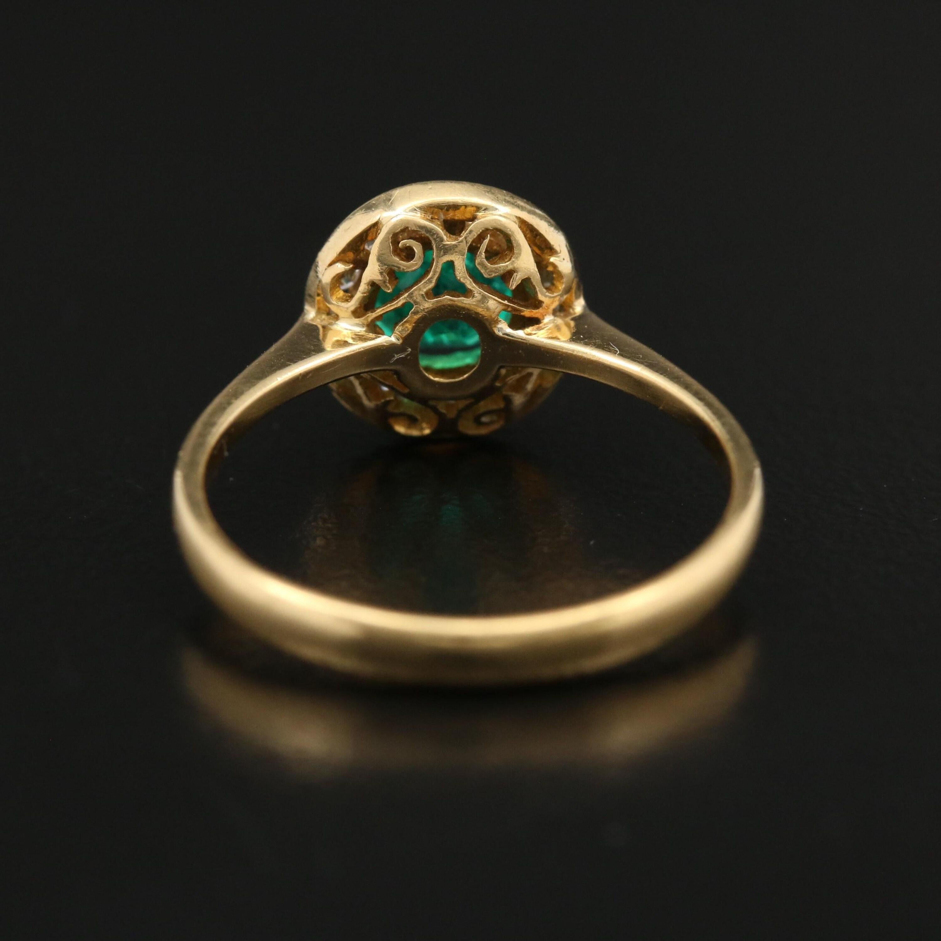 For Sale:  Halo Emerald Engagement Ring, Antique Emerald Wedding Ring 5