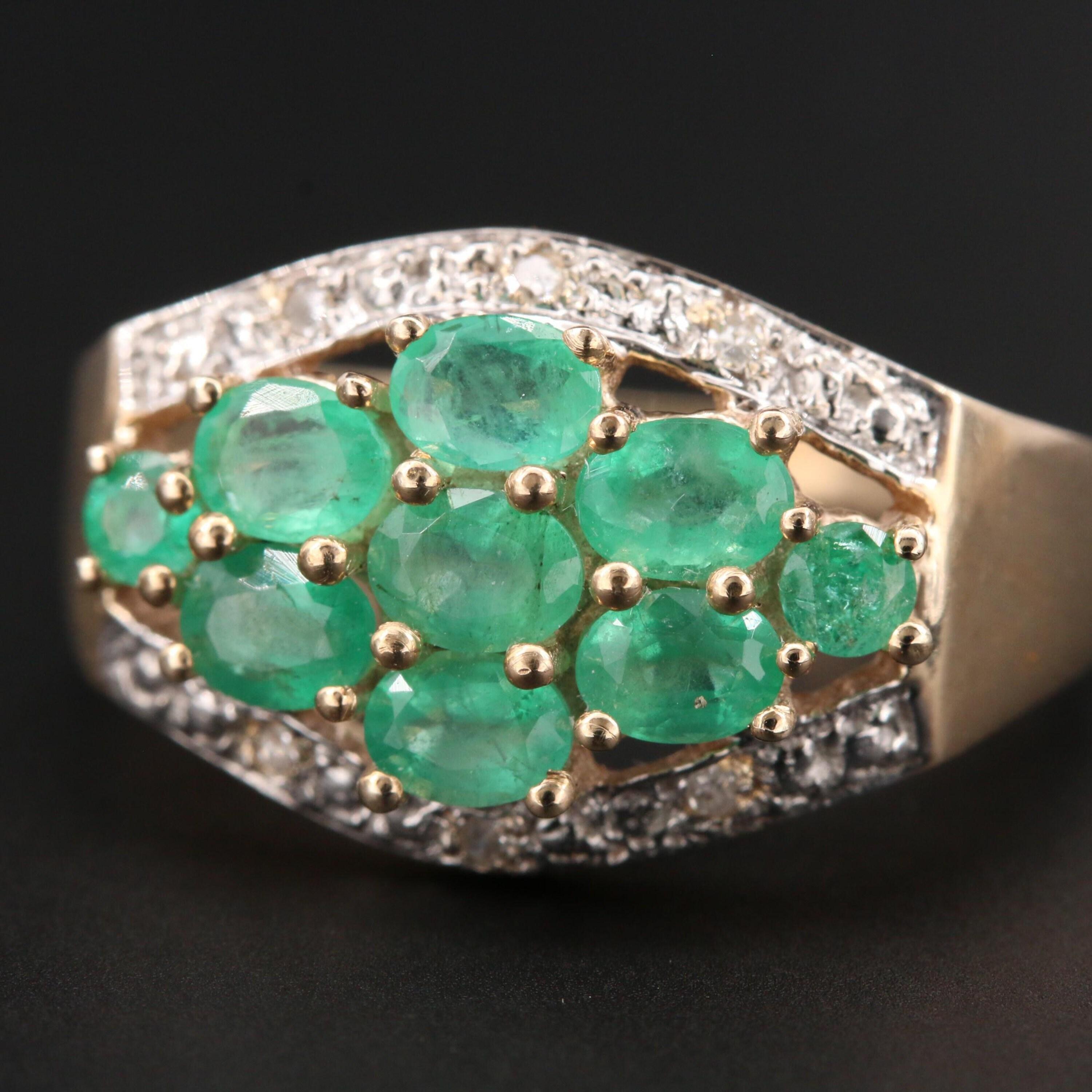 For Sale:  Halo Emerald Engagement Ring, Antique Emerald Wedding Ring 6