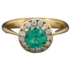 Halo Emerald Engagement Ring, Antique Emerald Wedding Ring