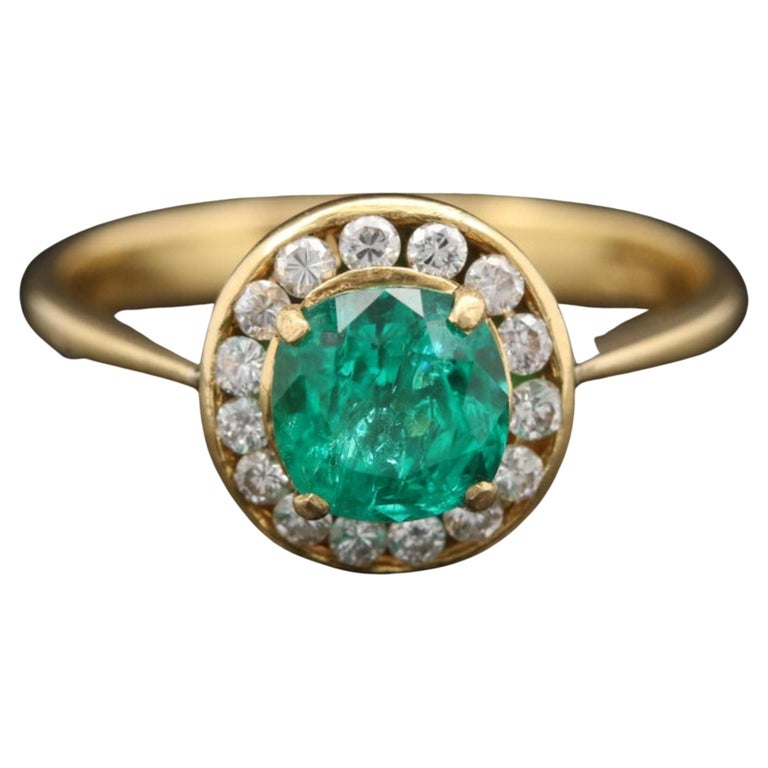 Customizable Halo Emerald Engagement Ring, Antique Emerald Wedding Ring