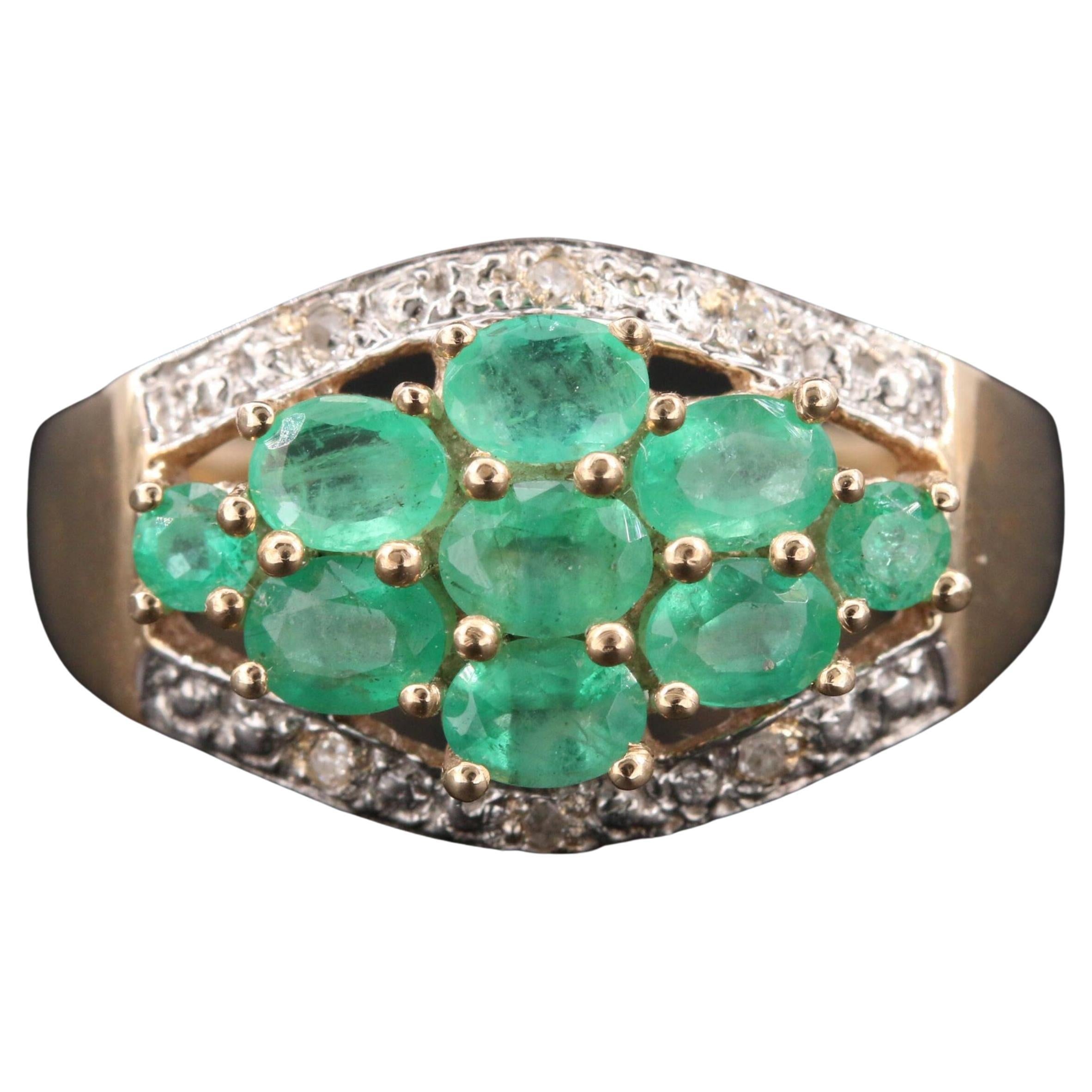 For Sale:  Halo Emerald Engagement Ring, Antique Emerald Wedding Ring