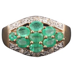 Halo Emerald Engagement Ring, Antique Emerald Wedding Ring