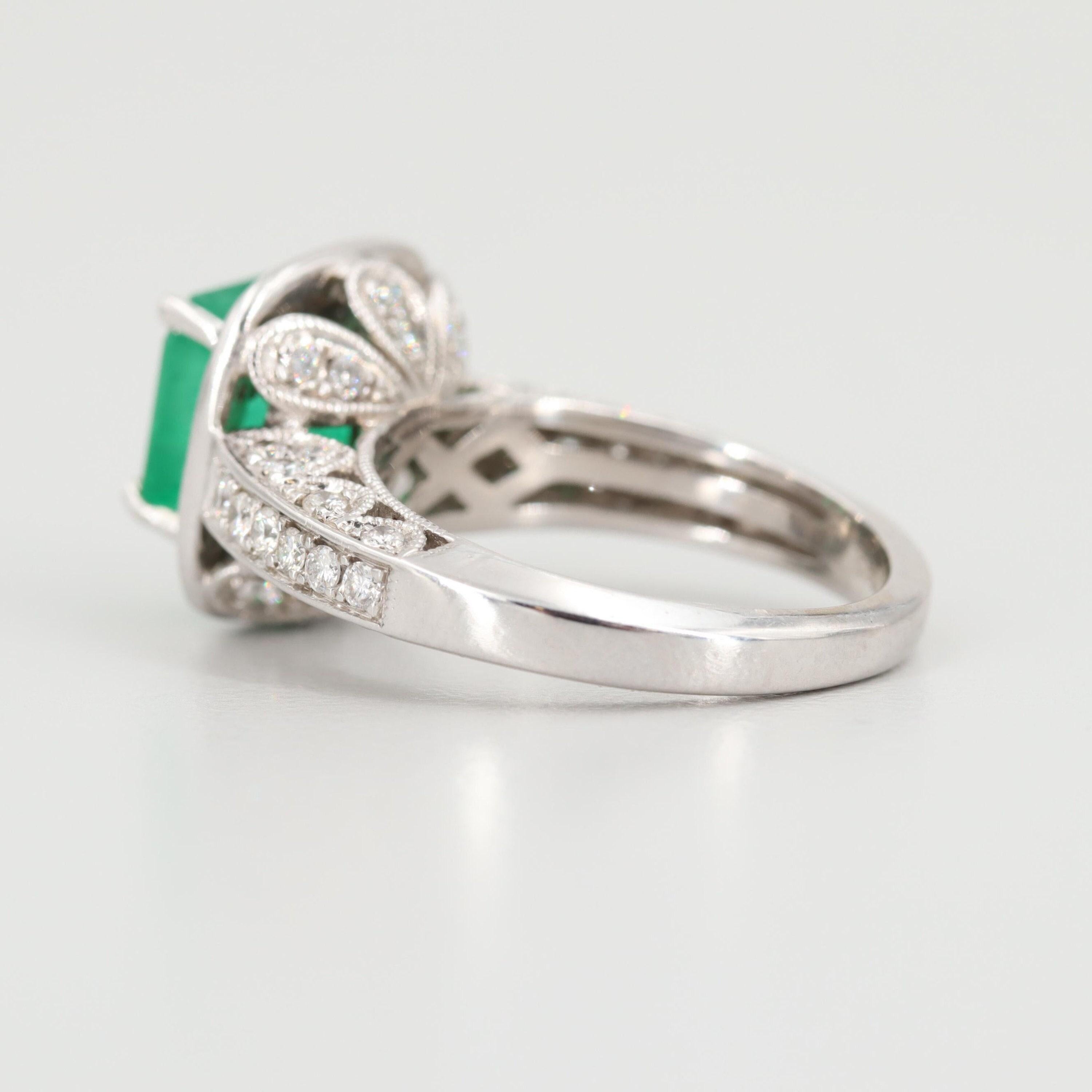 For Sale:  Halo Emerald Engagement Ring, Emerald Cut Bridal Diamond Wedding Ring 3