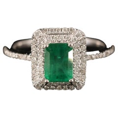 Halo Emerald Ring, Emerald Engagement Ring Vintage Emerald Wedding Ring