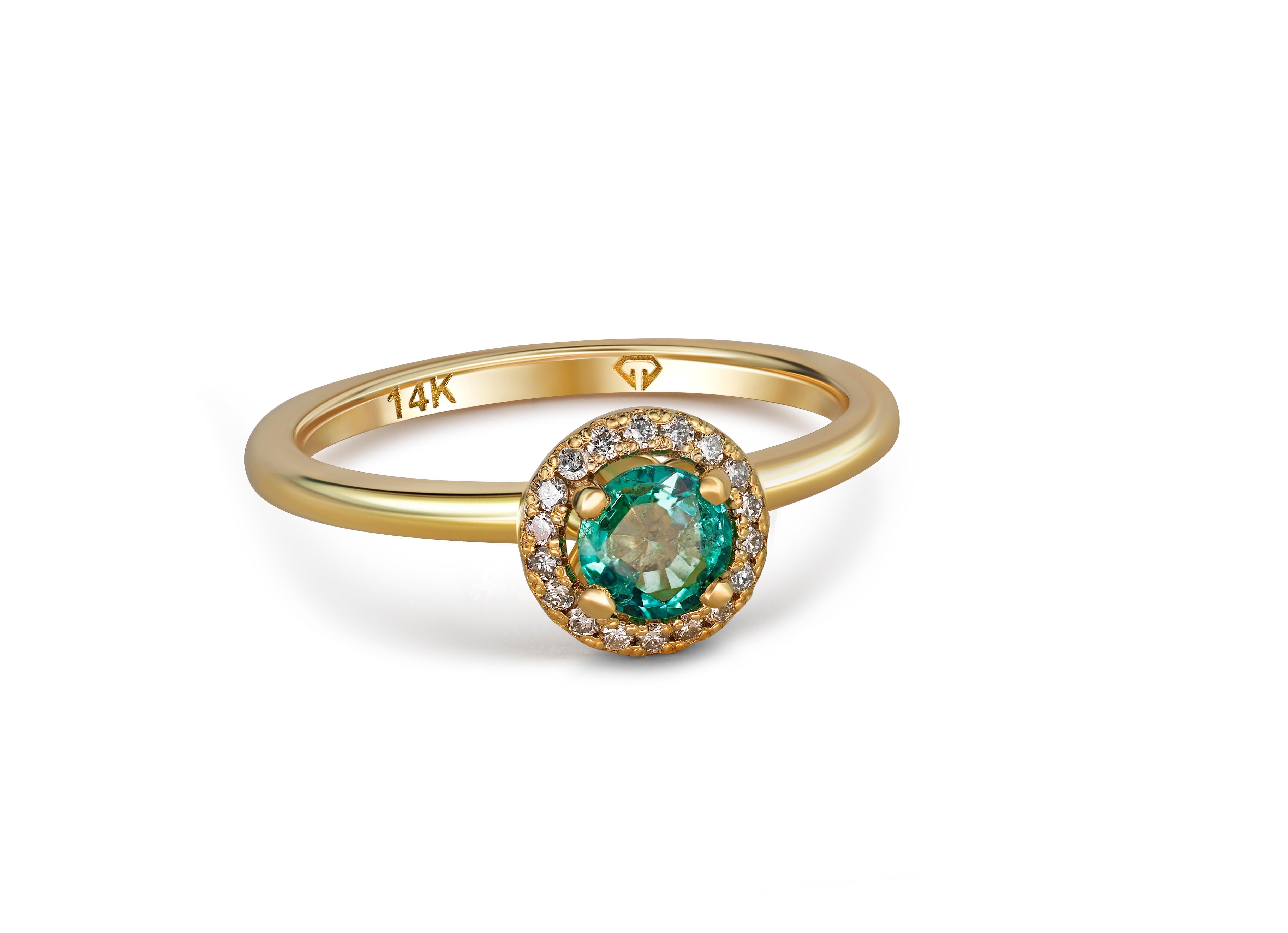 For Sale:  Halo Emerald Ring with Diamonds in 14 Karat Gold 6