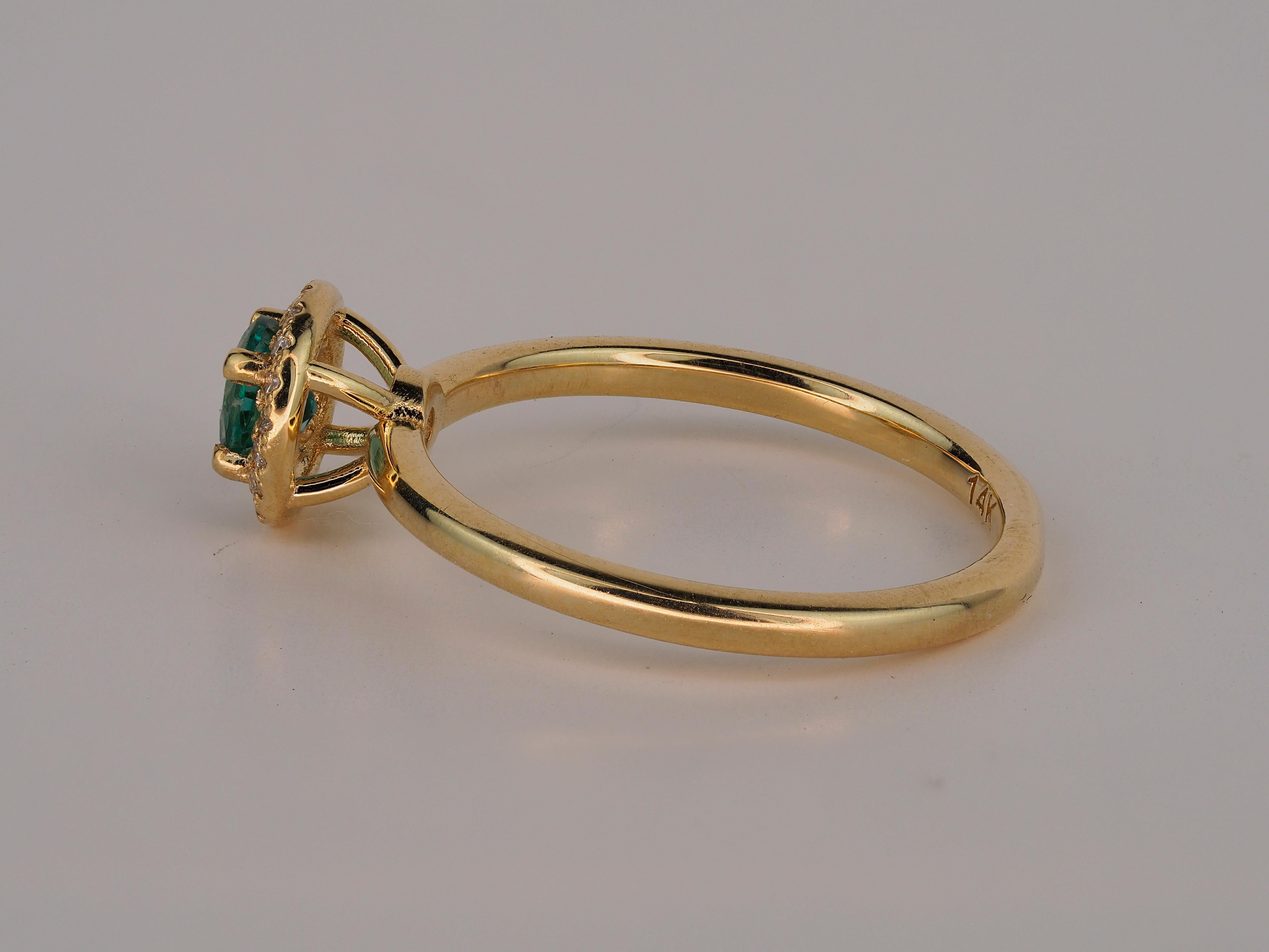 For Sale:  Halo Emerald Ring with Diamonds in 14 Karat Gold 9