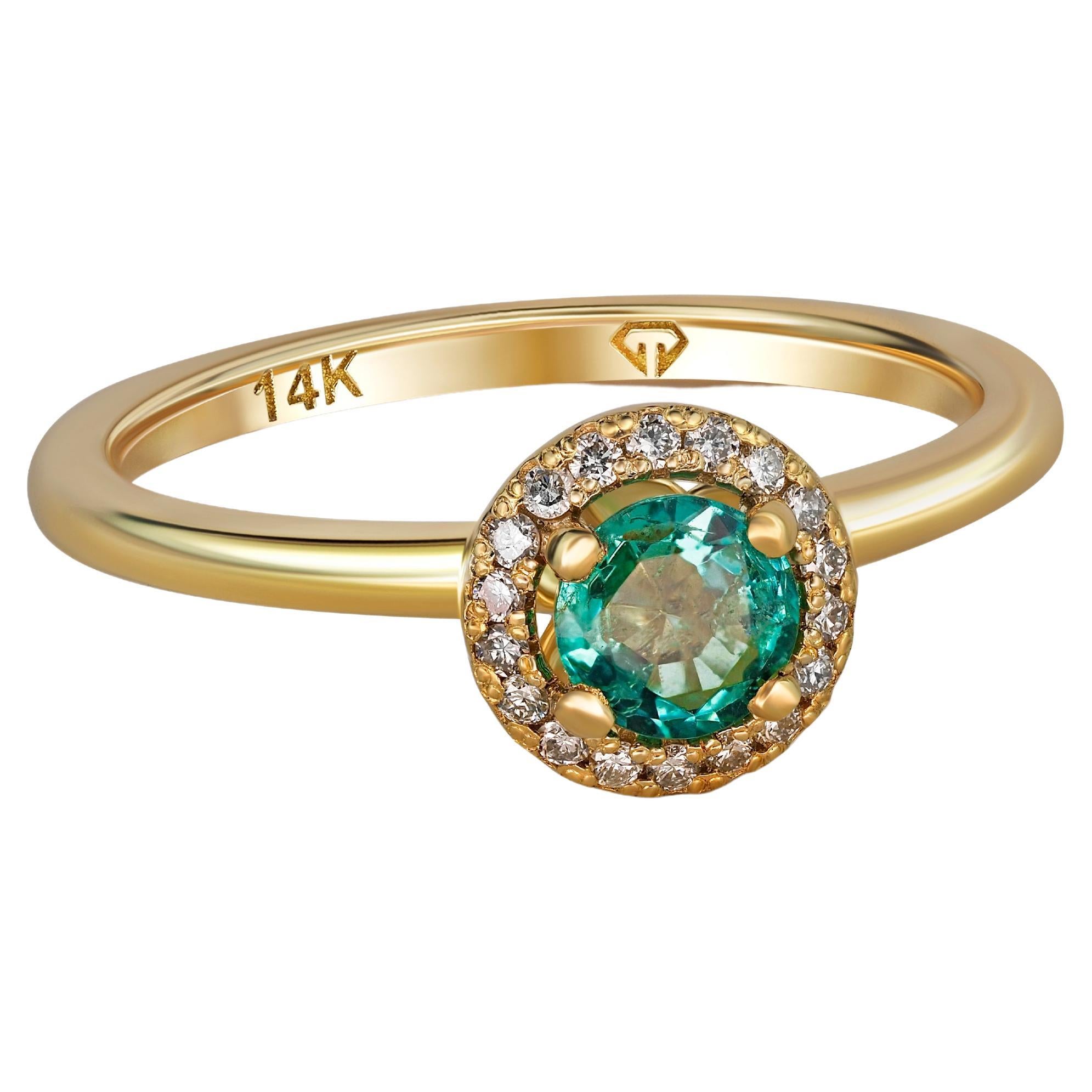 For Sale:  Halo Emerald Ring with Diamonds in 14 Karat Gold