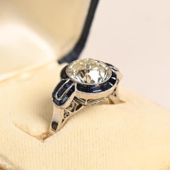 3 Carat Engagement Ring. Old European Cut Diamond Sapphire Ring Platinum K VS2