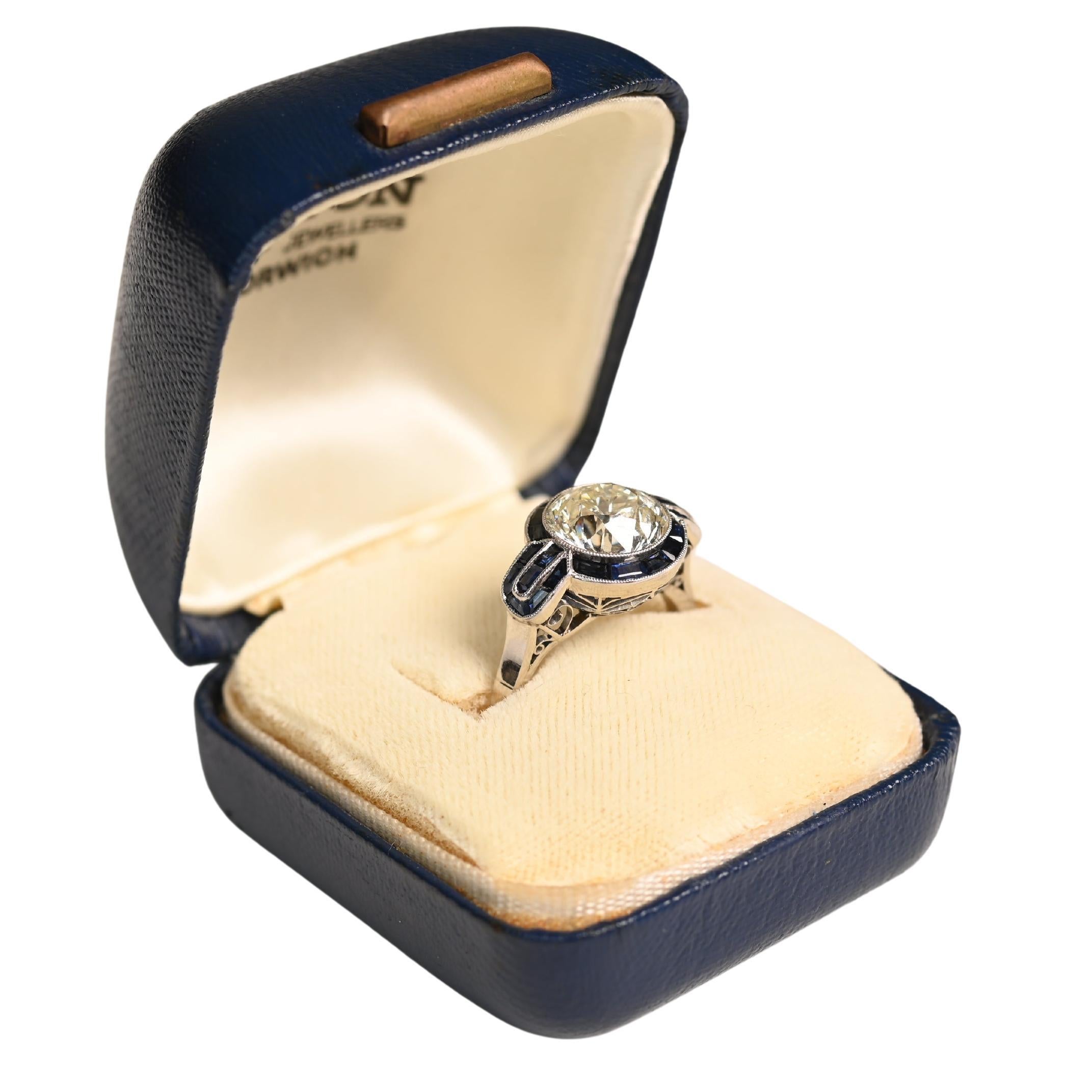 3 Carat Engagement Ring. Old European Cut Diamond Sapphire Ring Platinum K VS2