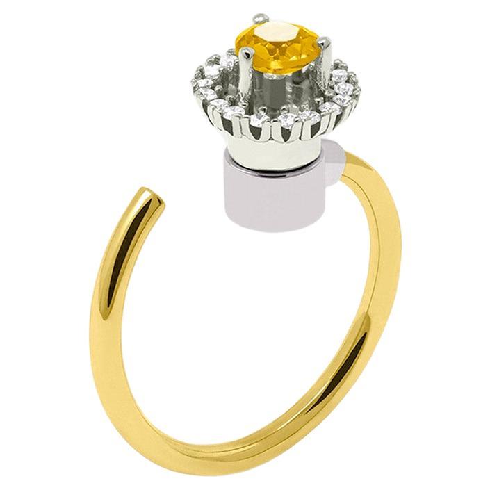 Bague de fiançailles halo de diamants et quartz citrine, 18 carats en vente