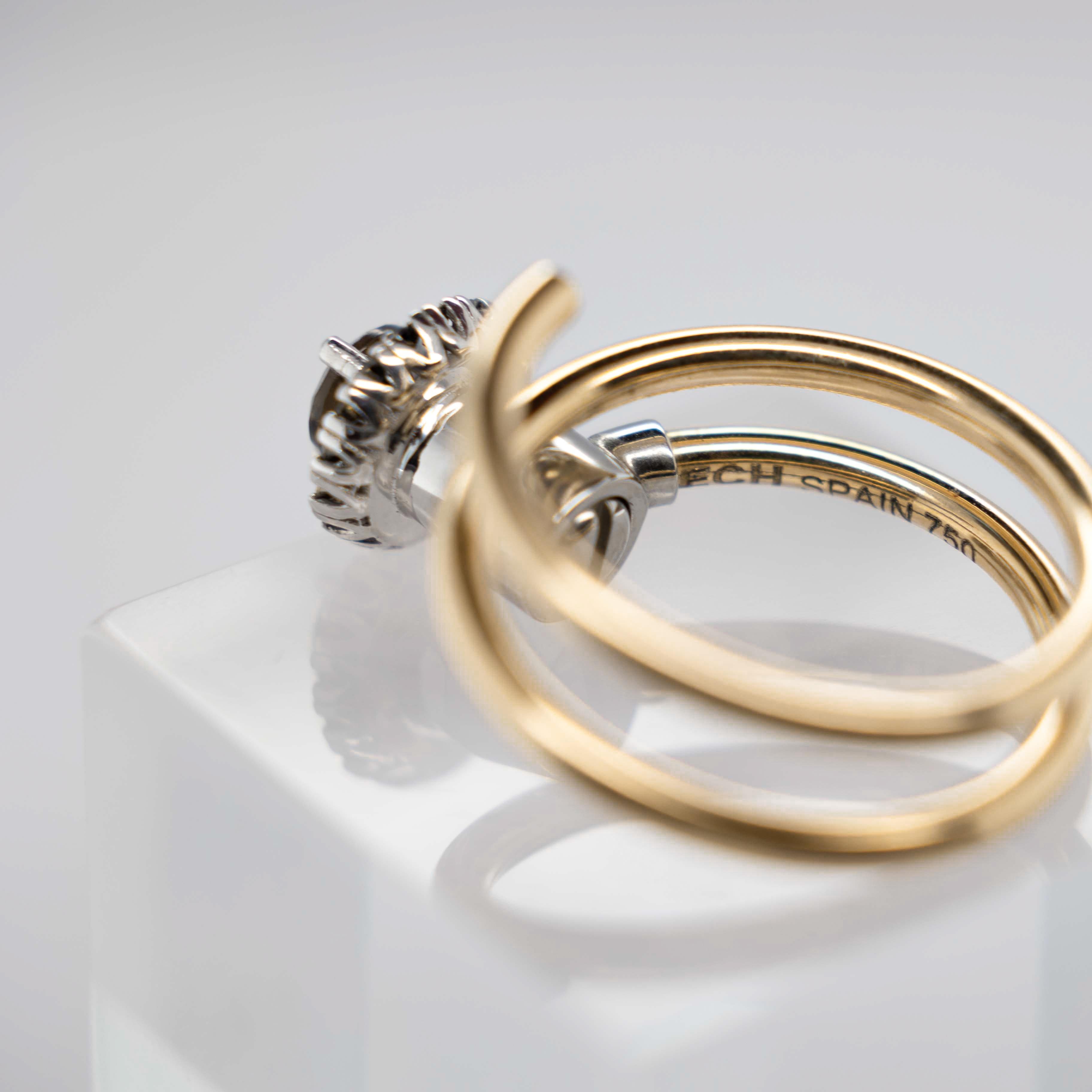 Contemporary Halo Engagement Ring Diamonds & Smoked Quartz, 18K For Sale