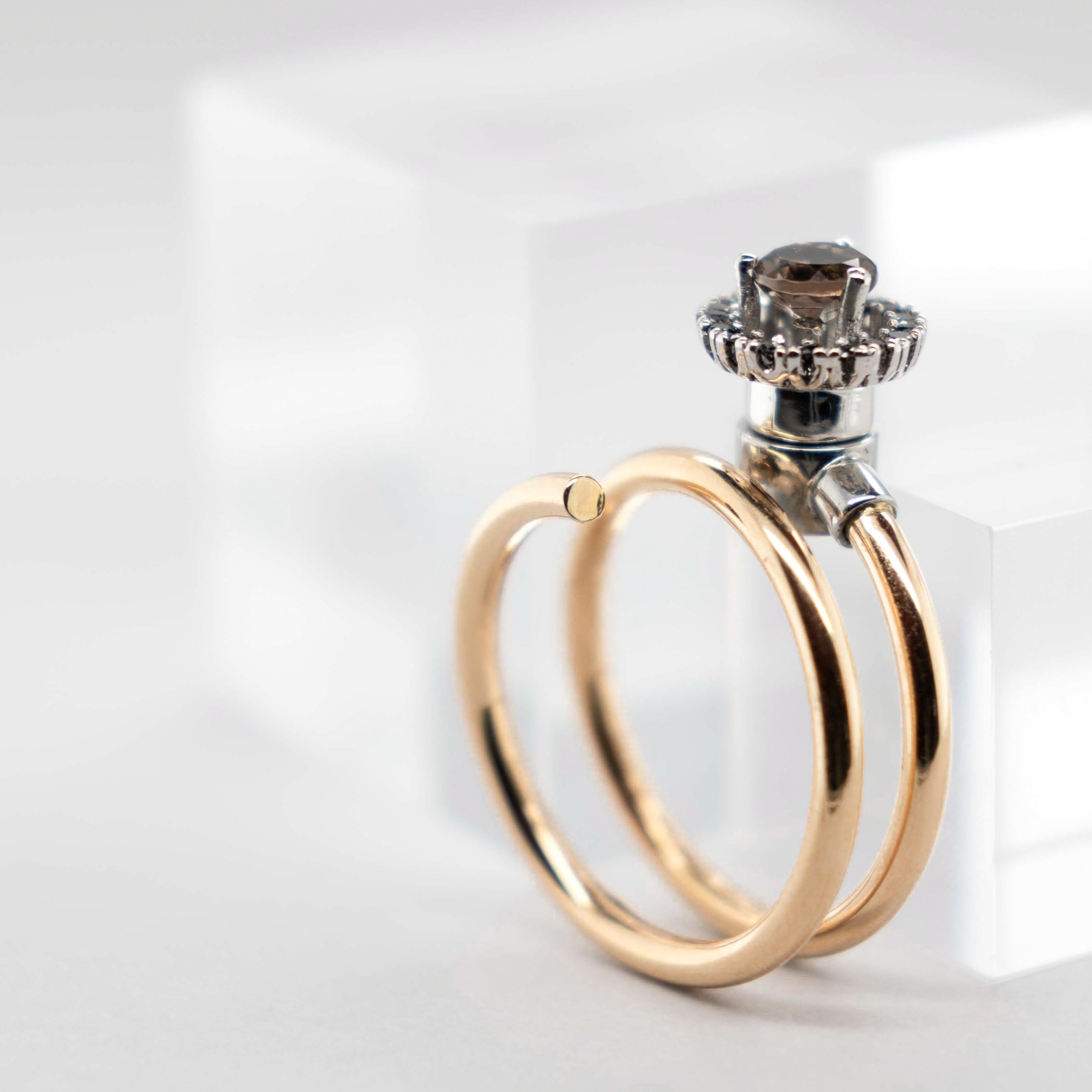 Brilliant Cut Halo Engagement Ring Diamonds & Smoked Quartz, 18K For Sale