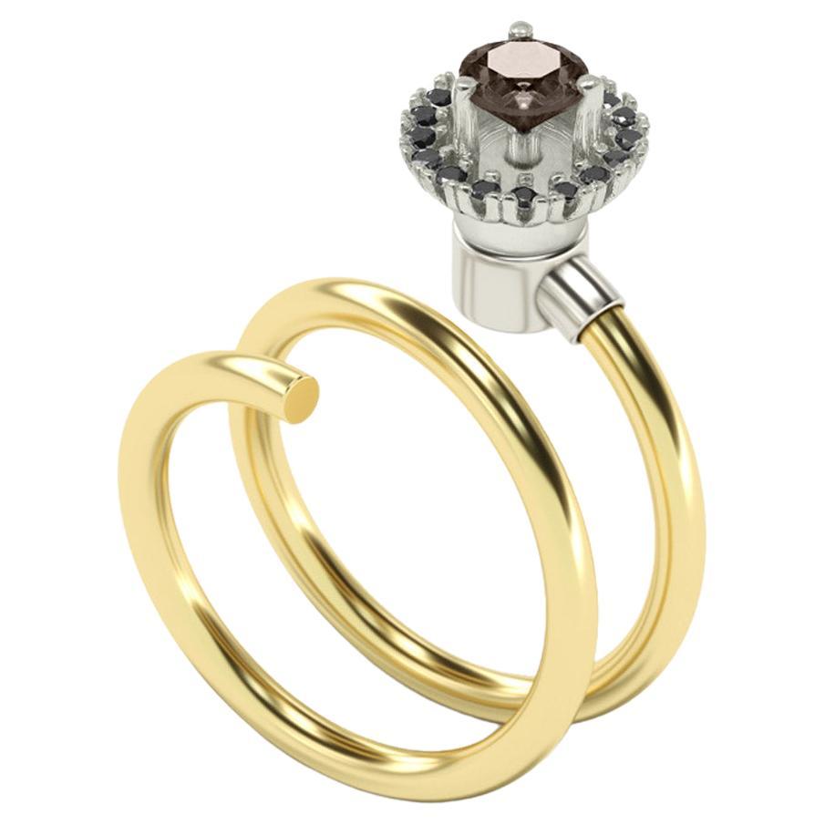 Halo Engagement Ring Diamonds & Smoked Quartz, 18K For Sale