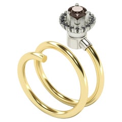 Halo Engagement  Ring Diamonds & Smoked Quartz, 18K