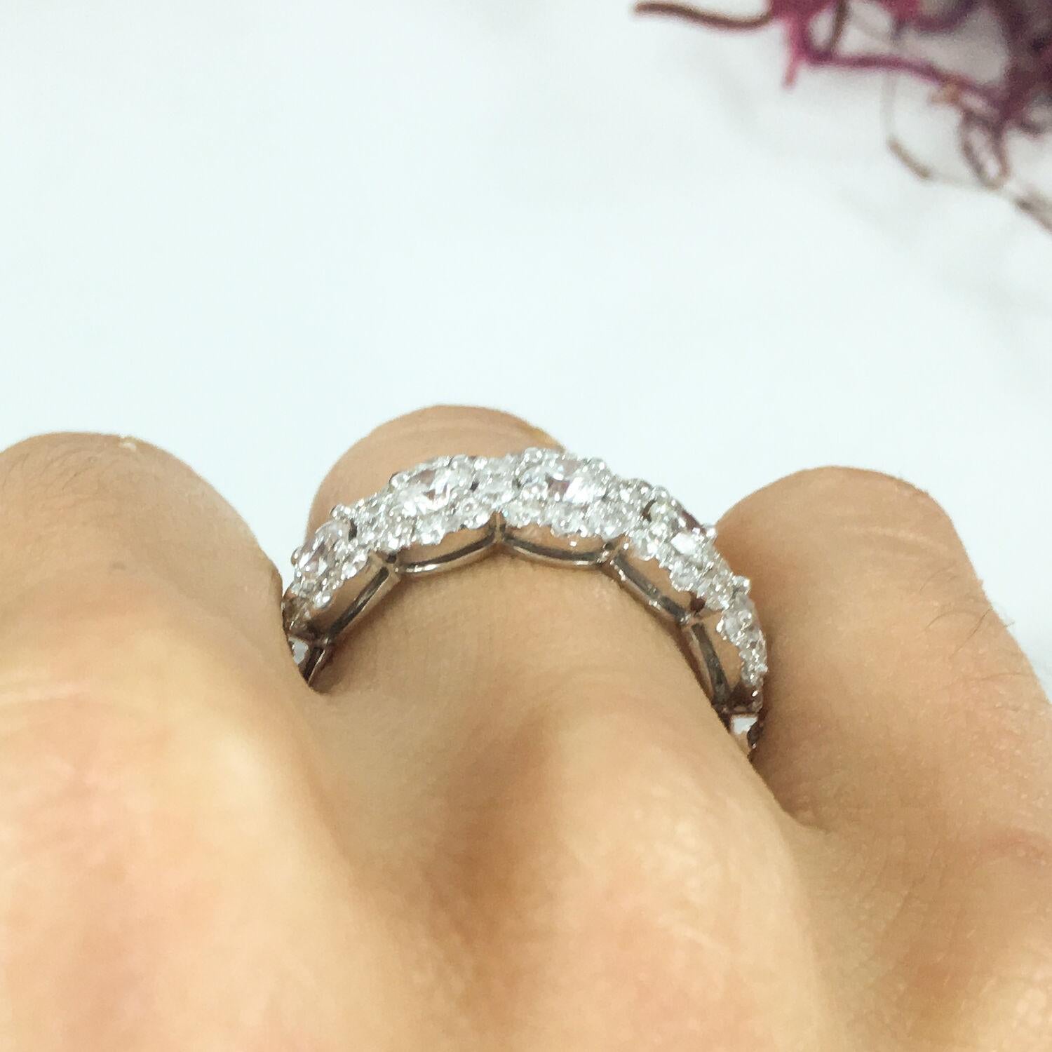 Contemporary Halo Eternity 4.12 Total Carat Diamond White Gold Engagement Band For Sale
