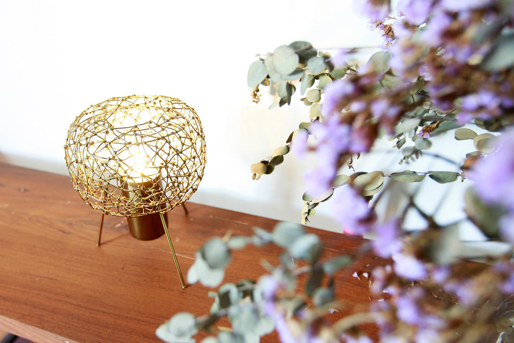 Modern Halo-Ette by Ango, Hand-Welded Brass Table Lamp For Sale