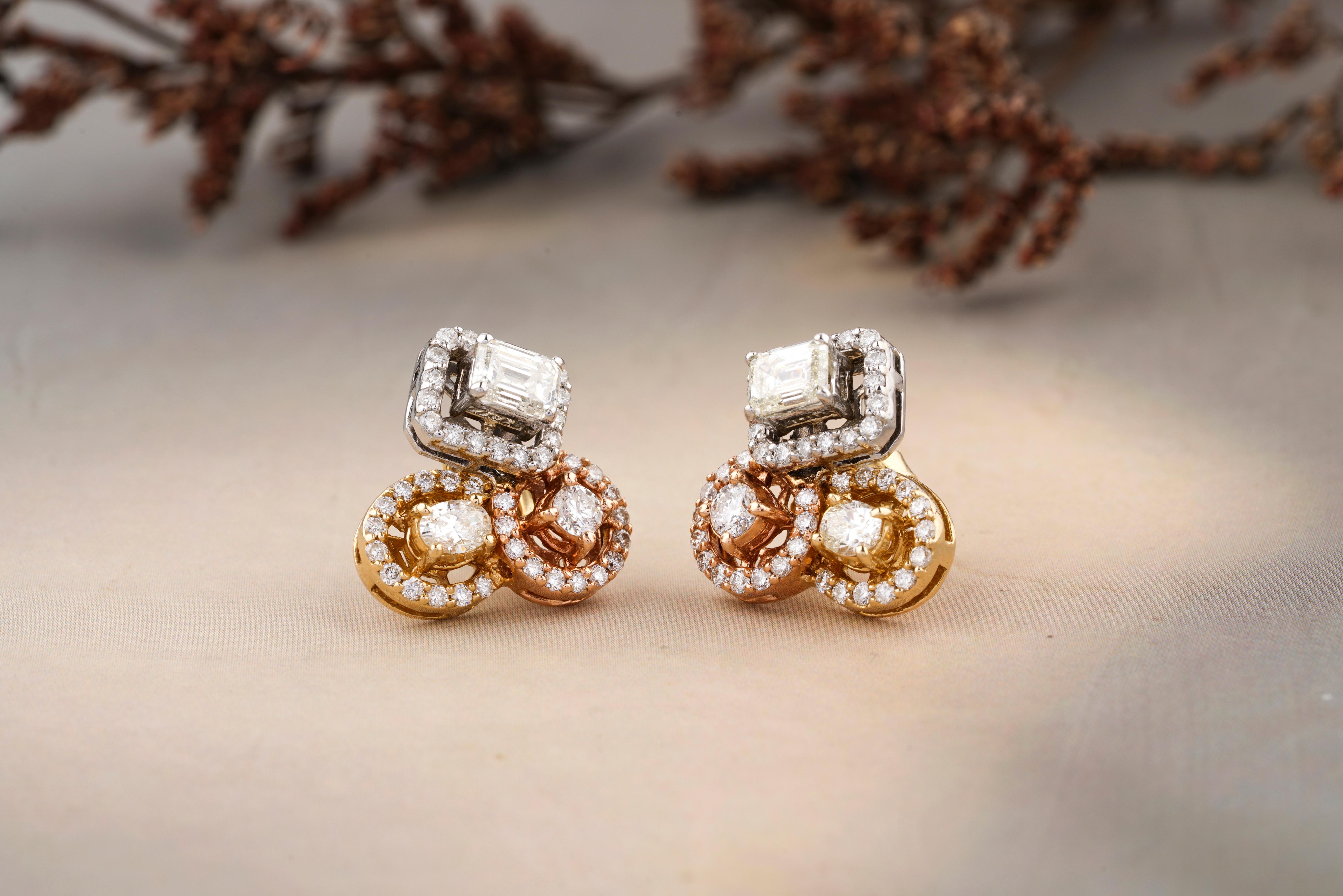 Halo-Diamant-Ohrstecker aus 14 Karat massivem Gold (zertifiziert) im Angebot 2