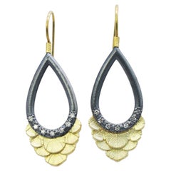 Used Halo Feather Teardrop Earrings with Pave Set Diamonds