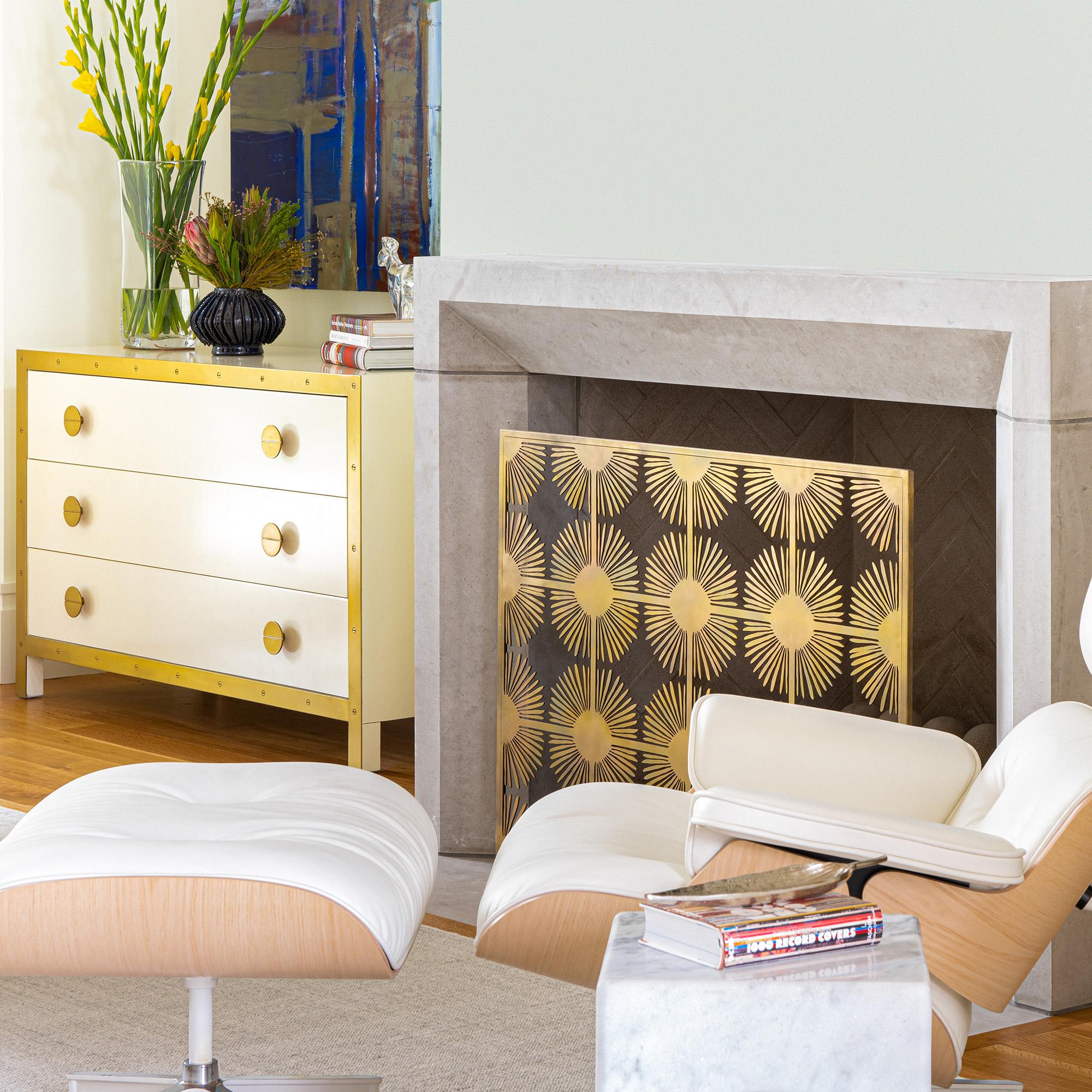 Contemporary Halo Fireplace Screen in Aged Gold For Sale