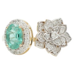 Halo Flower Natural Diamond Open Cuff Ring in 14k Solid Gold (Certified)