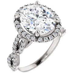 Halo French Pave GIA Oval Diamond Infinity Engagement Ring 18 Karat White Gold