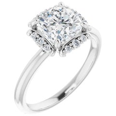 Halo Art Deco Style Cushion Diamond Engagement Ring White Gold