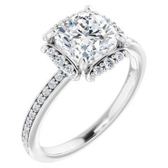 Halo GIA Art Deco Style Cushion Diamond Engagement Ring White Gold 0.90 Carat