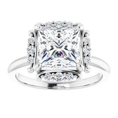 Halo Art Deco Style Princess Cut Diamond Engagement Ring White Gold