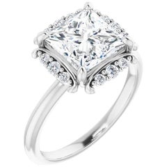 Halo Art Deco Style Princess Cut Diamond Engagement Ring White Gold