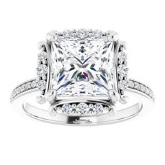 Halo Art Deco Style Princess Diamond Engagement Ring White Gold
