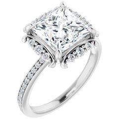 Halo Art Deco Style Princess Diamond Engagement Ring White Gold
