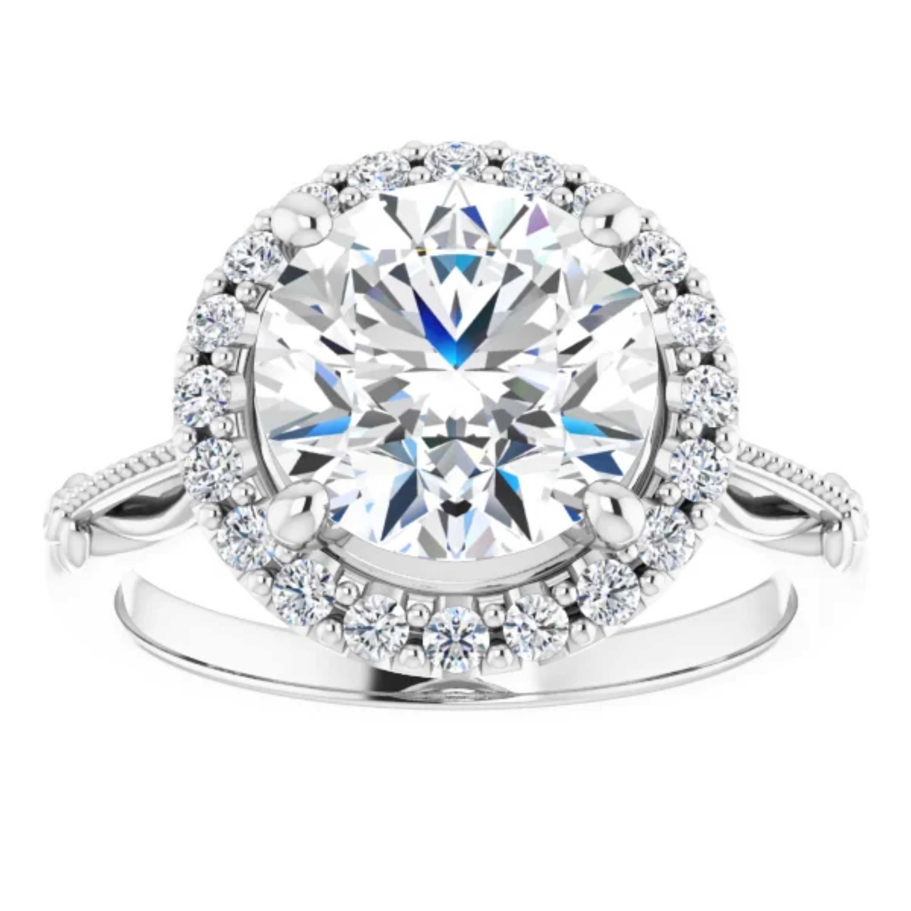 Round Cut Halo Art Deco Style Round Brilliant Cut White Diamond Wedding Ring Set For Sale