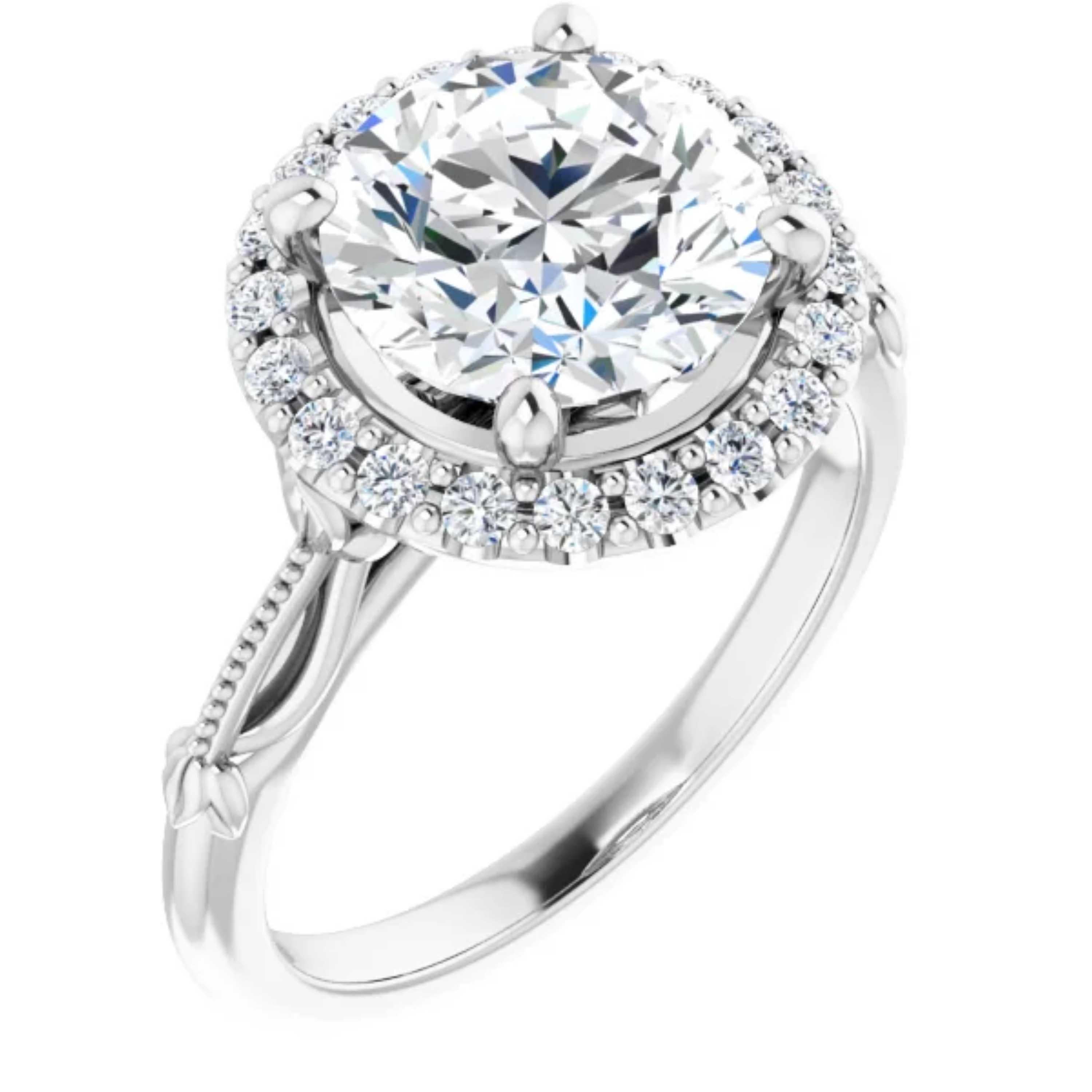 Women's Halo Art Deco Style Round Brilliant Cut White Diamond Wedding Ring Set For Sale