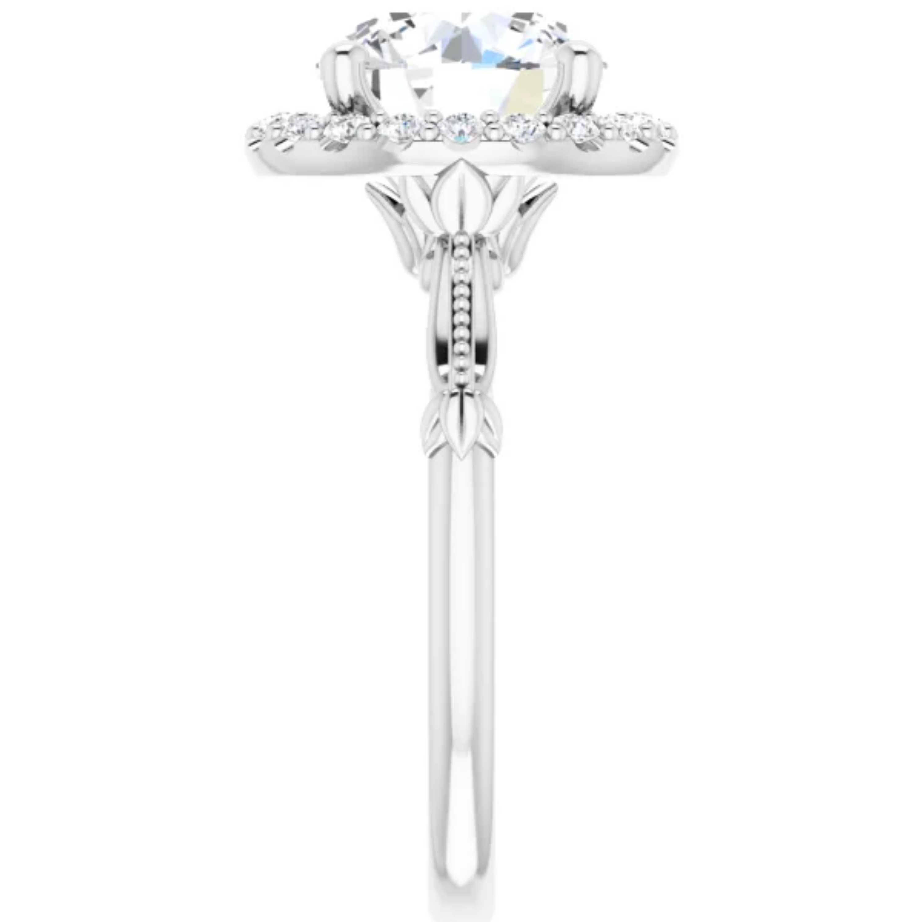 Halo Art Deco Style Round Brilliant Cut White Diamond Wedding Ring Set For Sale 1