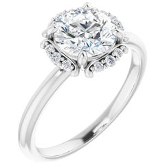 Halo Art Deco Style Round Diamond Engagement Ring White Gold