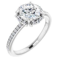Halo Art Deco Style Round Diamond Engagement Ring White Gold