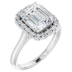 Halo Emerald Cut Diamond Engagement Ring White Gold